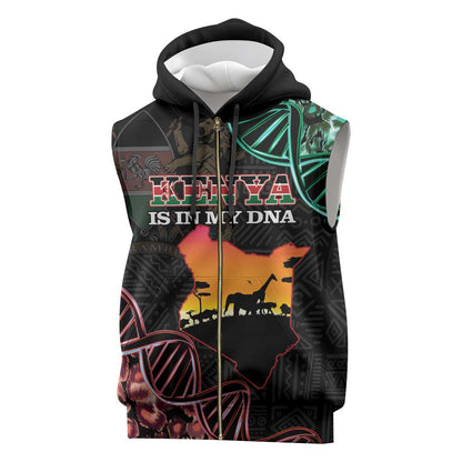 Afro Kenya Sleeveless Zip Hoodie Kenyan Is In My DNA - Jamhuri Day - African Pride
