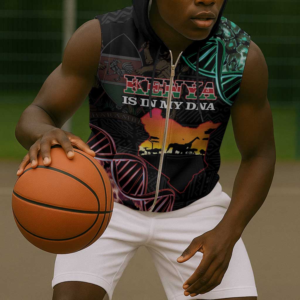 Afro Kenya Sleeveless Zip Hoodie Kenyan Is In My DNA - Jamhuri Day - African Pride