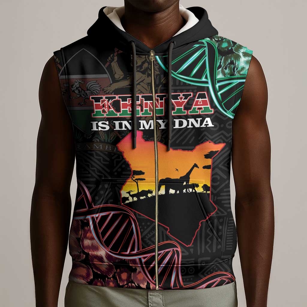 Afro Kenya Sleeveless Zip Hoodie Kenyan Is In My DNA - Jamhuri Day - African Pride