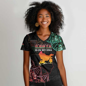 Afro Kenya Women V-Neck T-Shirt Kenyan Is In My DNA - Jamhuri Day