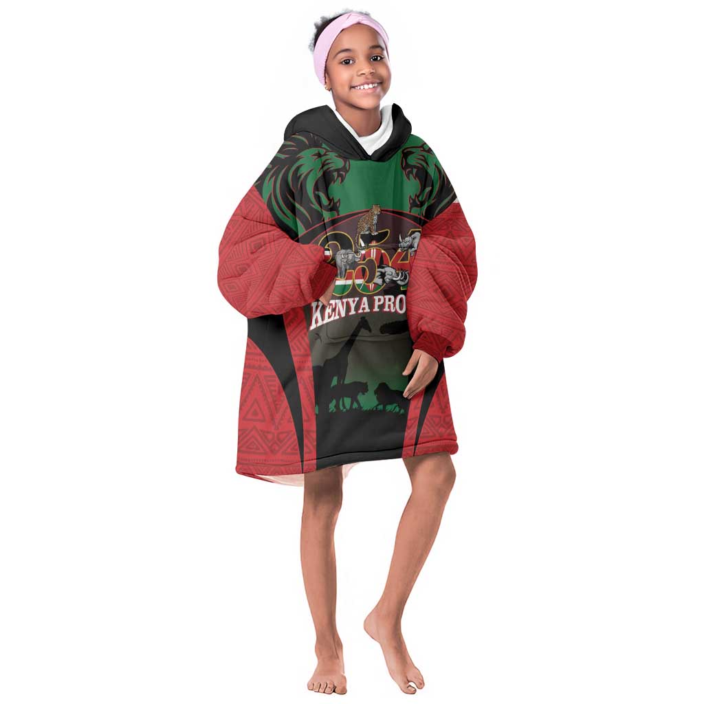 Proud Kenya 254 Kid Wearable Blanket Hoodie Safari Animals - African Pattern