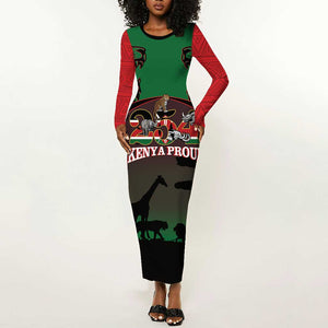 Proud Kenya 254 Long Sleeve Bodycon Dress Safari Animals - African Pattern LT14