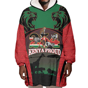 Proud Kenya 254 Wearable Blanket Hoodie Safari Animals - African Pattern