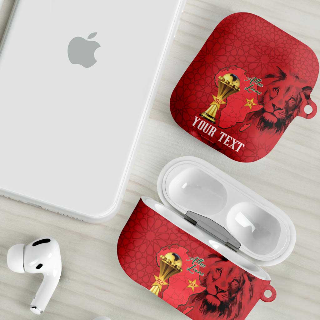 Morocco Football Custom AirPods Case Atlas Lions Champions African Red Islamic Pattern