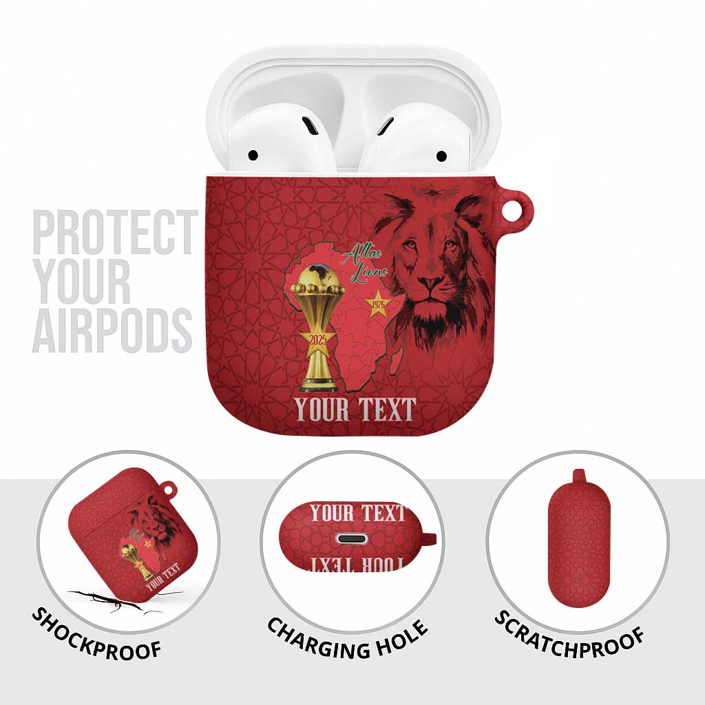 Morocco Football Custom AirPods Case Atlas Lions Champions African Red Islamic Pattern