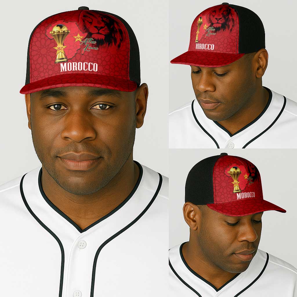 Morocco Football Baseball Net Cap Atlas Lions Champions African Red Islamic Pattern