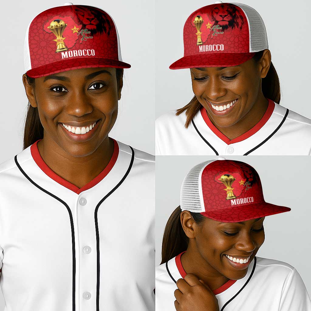 Morocco Football Baseball Net Cap Atlas Lions Champions African Red Islamic Pattern