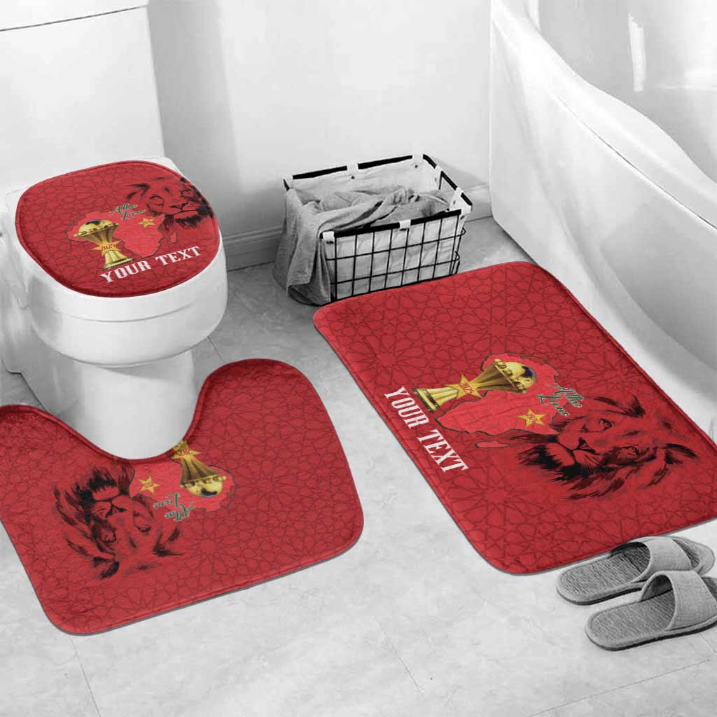 Morocco Football Custom Bathroom Set Atlas Lions Champions African Red Islamic Pattern