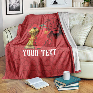 Morocco Football Custom Blanket Atlas Lions Champions African Red Islamic Pattern