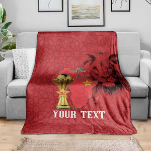Morocco Football Custom Blanket Atlas Lions Champions African Red Islamic Pattern