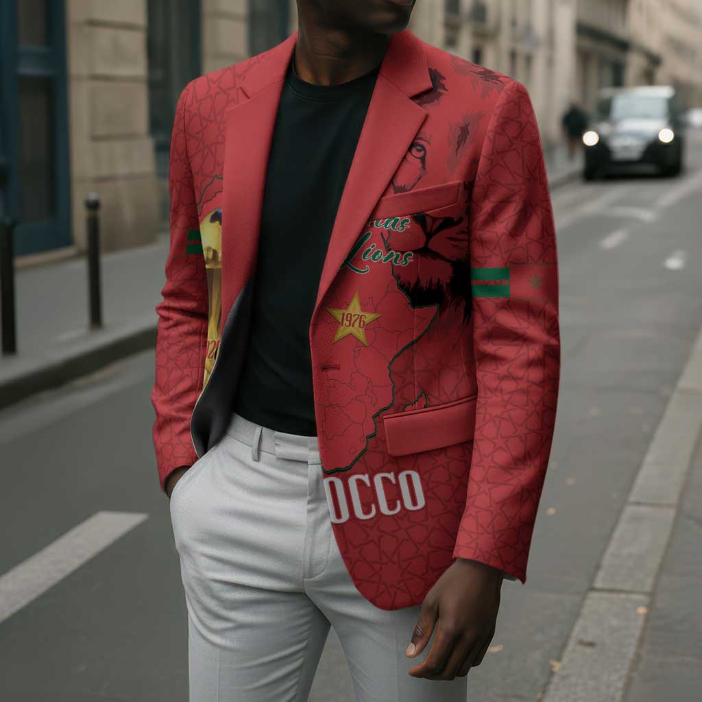 Morocco Football Custom Blazer Atlas Lions Champions African Red Islamic Pattern