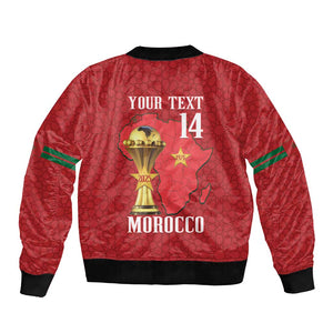 Morocco Football Custom Bomber Jacket Atlas Lions Champions African Red Islamic Pattern