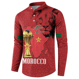 Morocco Football Custom Button Sweatshirt Atlas Lions Champions African Red Islamic Pattern