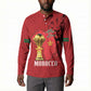 Morocco Football Custom Button Sweatshirt Atlas Lions Champions African Red Islamic Pattern