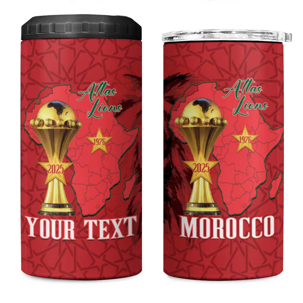 Morocco Football Custom 4 in 1 Can Cooler Tumbler Atlas Lions Champions African Red Islamic Pattern