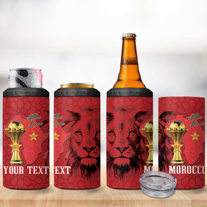 Morocco Football Custom 4 in 1 Can Cooler Tumbler Atlas Lions Champions African Red Islamic Pattern