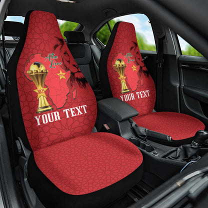 Morocco Football Custom Car Seat Cover Atlas Lions Champions African Red Islamic Pattern