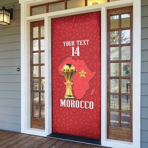 Morocco Football Custom Door Cover Atlas Lions Champions African Red Islamic Pattern