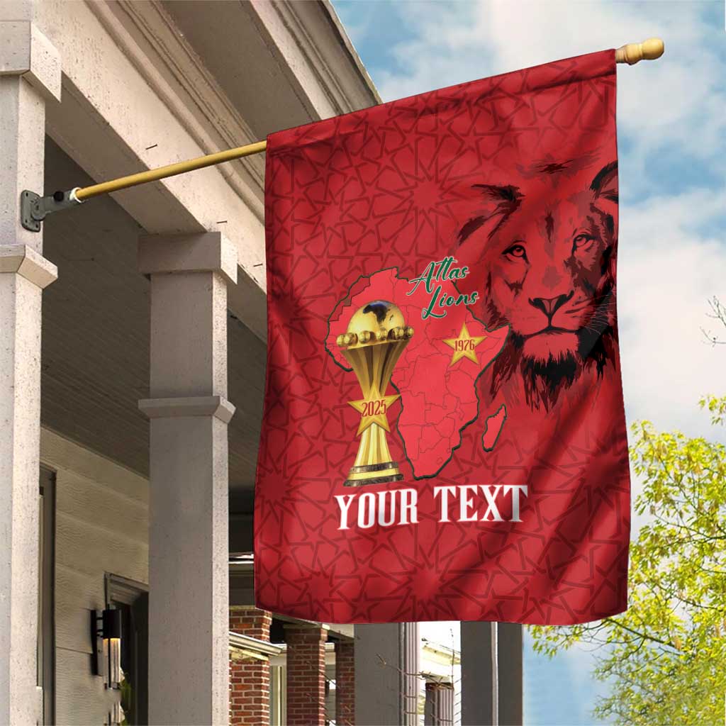 Morocco Football Custom Garden Flag Atlas Lions Champions African Red Islamic Pattern