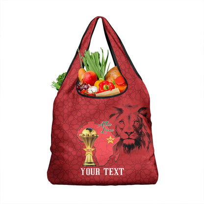Morocco Football Custom Grocery Bag Atlas Lions Champions African Red Islamic Pattern
