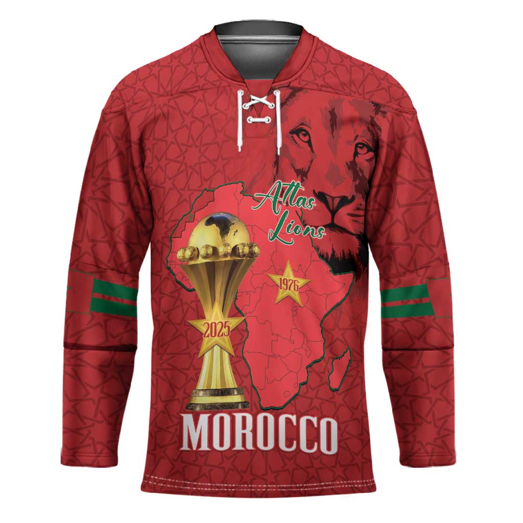 Morocco Football Custom Hockey Jersey Atlas Lions Champions African Red Islamic Pattern