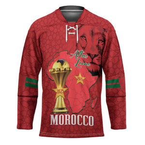 Morocco Football Custom Hockey Jersey Atlas Lions Champions African Red Islamic Pattern