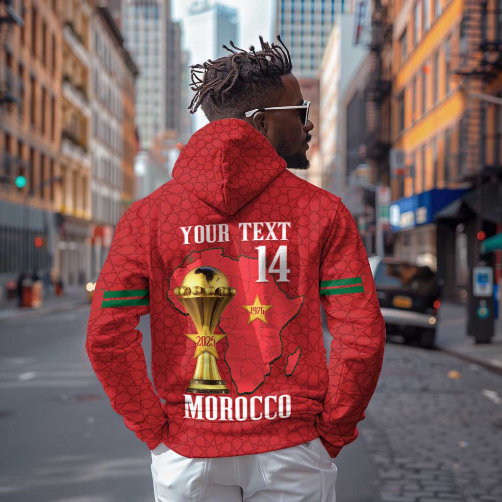 Morocco Football Custom Hoodie Atlas Lions Champions African Red Islamic Pattern