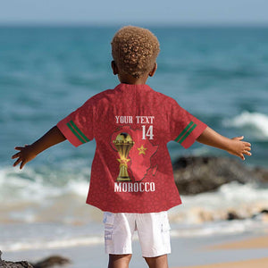 Morocco Football Custom Kid Hawaiian Shirt Atlas Lions Champions African Red Islamic Pattern