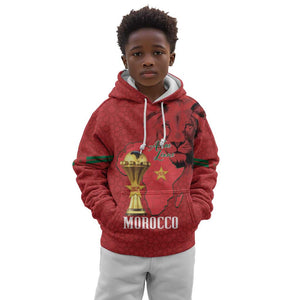 Morocco Football Custom Kid Hoodie Atlas Lions Champions African Red Islamic Pattern