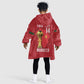Morocco Football Custom Kid Wearable Blanket Hoodie Atlas Lions Champions African Red Islamic Pattern