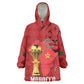 Morocco Football Custom Kid Wearable Blanket Hoodie Atlas Lions Champions African Red Islamic Pattern