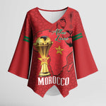 Morocco Football Custom Kimono Sleeve Blouse Atlas Lions Champions African Red Islamic Pattern