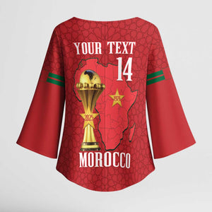 Morocco Football Custom Kimono Sleeve Blouse Atlas Lions Champions African Red Islamic Pattern