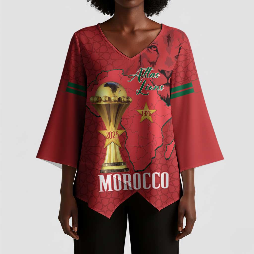 Morocco Football Custom Kimono Sleeve Blouse Atlas Lions Champions African Red Islamic Pattern
