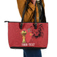 Morocco Football Custom Leather Tote Bag Atlas Lions Champions African Red Islamic Pattern