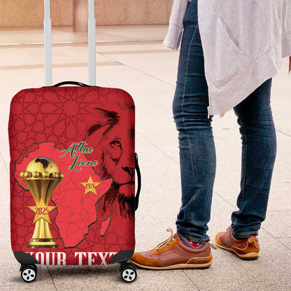 Morocco Football Custom Luggage Cover Atlas Lions Champions African Red Islamic Pattern