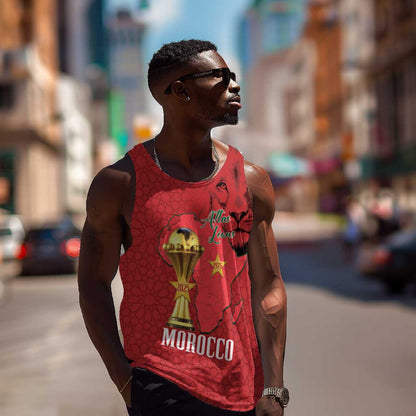 Morocco Football Custom Men Tank Top Atlas Lions Champions African Red Islamic Pattern