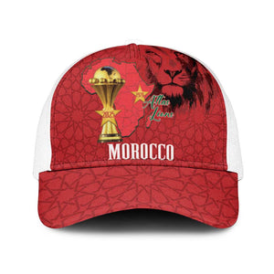 Morocco Football Mesh Trucker Cap Atlas Lions Champions African Red Islamic Pattern