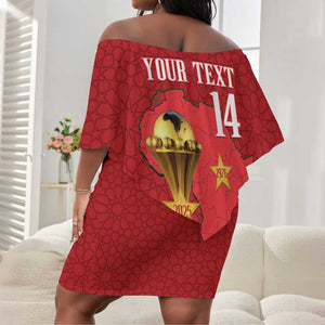 Morocco Football Custom Off Shoulder Short Dress Atlas Lions Champions African Red Islamic Pattern