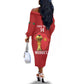 Morocco Football Custom Off The Shoulder Long Sleeve Dress Atlas Lions Champions African Red Islamic Pattern