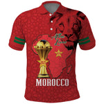 Morocco Football Custom Polo Shirt Atlas Lions Champions African Red Islamic Pattern