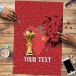 Morocco Football Custom Puzzle Atlas Lions Champions African Red Islamic Pattern