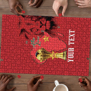 Morocco Football Custom Puzzle Atlas Lions Champions African Red Islamic Pattern