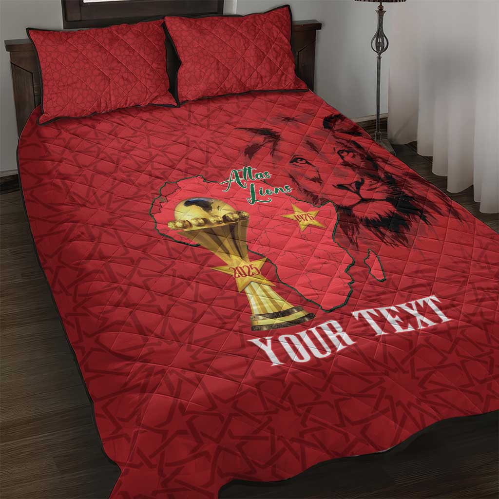 Morocco Football Custom Quilt Bed Set Atlas Lions Champions African Red Islamic Pattern