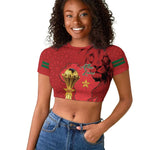 Morocco Football Custom Raglan Cropped T shirt Atlas Lions Champions African Red Islamic Pattern