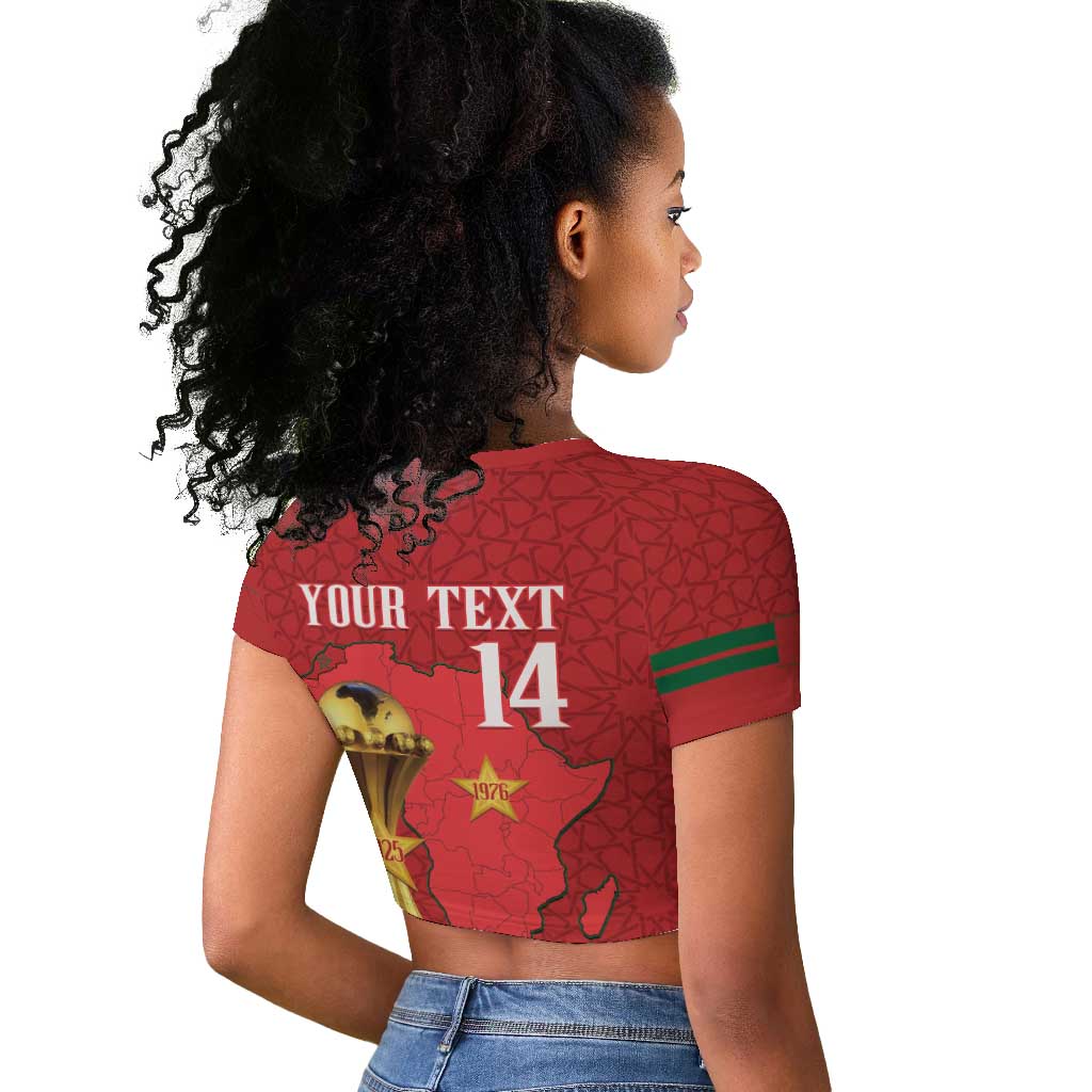 Morocco Football Custom Raglan Cropped T shirt Atlas Lions Champions African Red Islamic Pattern