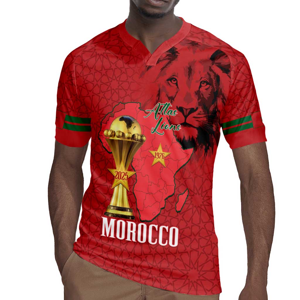 Morocco Football Custom Rugby Jersey Atlas Lions Champions African Red Islamic Pattern
