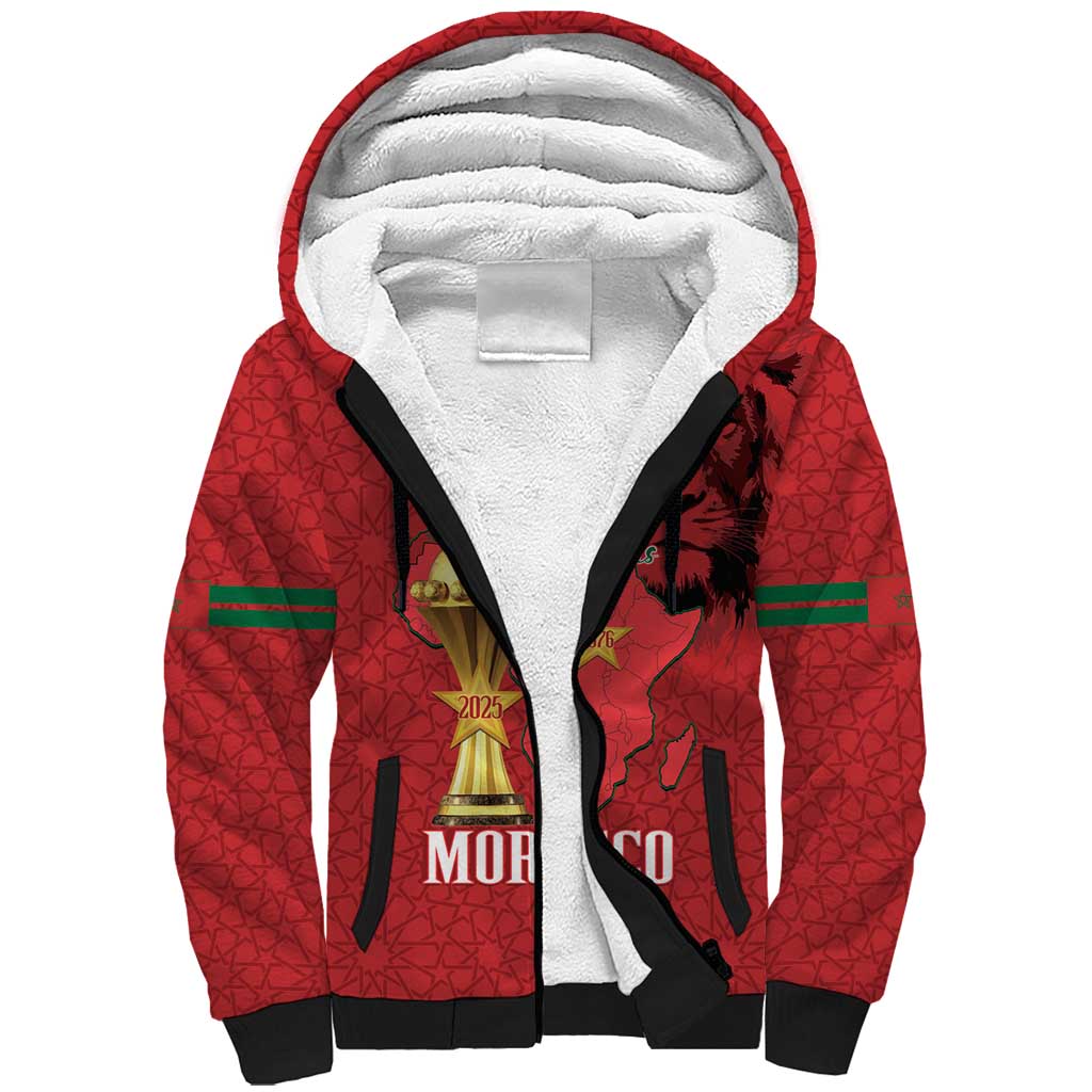 Morocco Football Custom Sherpa Hoodie Atlas Lions Champions African Red Islamic Pattern