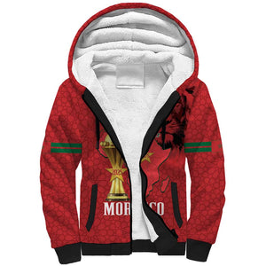 Morocco Football Custom Sherpa Hoodie Atlas Lions Champions African Red Islamic Pattern