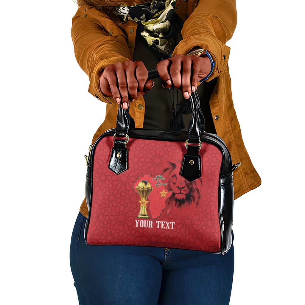 Morocco Football Custom Shoulder Handbag Atlas Lions Champions African Red Islamic Pattern